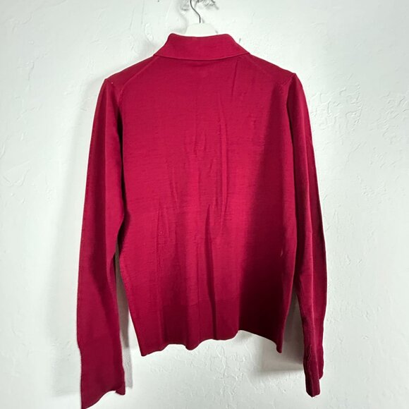 Dalkeith Womens Virgin Wool Polo Sweater Pullover Dark Pink Made in England - Picture 2 of 7